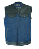 Men's Leather/Denim Combo Black/Broken Blue Vest