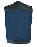 Men's Leather/Denim Combo Black/Broken Blue Vest