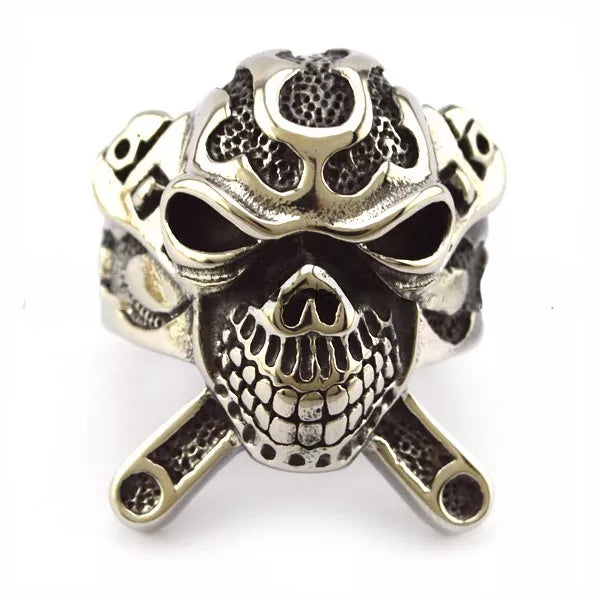 Stainless Steel X Skull Biker Ring